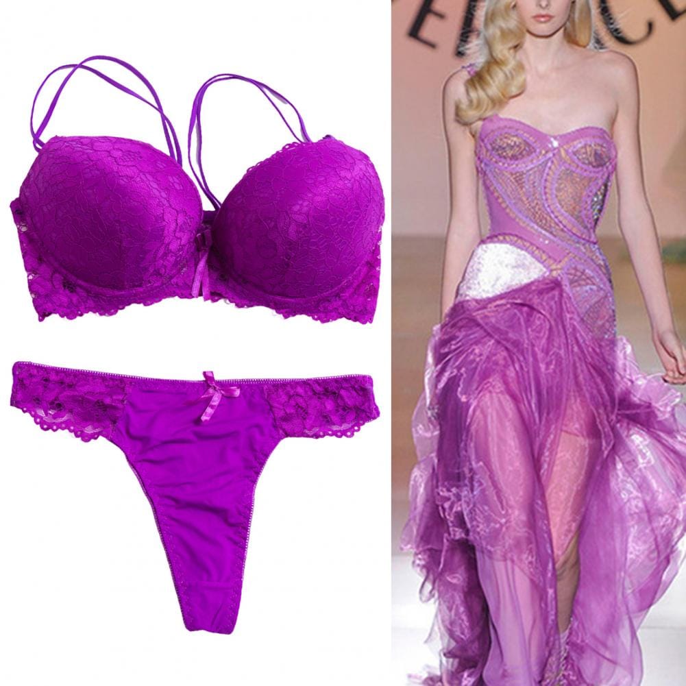 2 Pcs/Set Women Underwear Set Solid Color  Removable Shoulder Bra PantiesStrap Rear Double Row Buckle Decoration Underwear Suit
