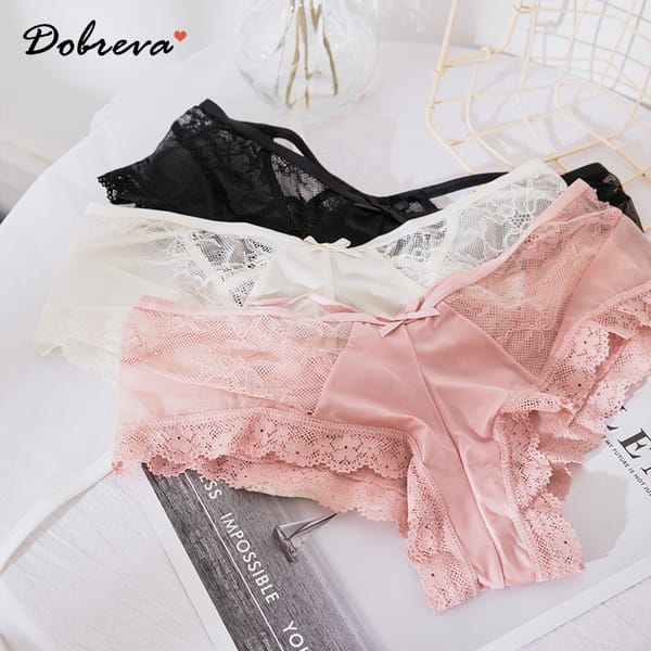 DOBREVA Women's Underwear Low Rise Cheeky Panties with Mesh Lace