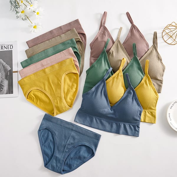 CHRLEISURE Solid Underwear Set Female U Type Backless Women's Set Wireless Sports Women's Bralette Underwear Suit