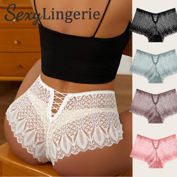 Women's Lace Panties Soft Boxers High-Waist Breathable Lingerie Comfortable Boyshorts Silk Satin Underwear Sport Underpants