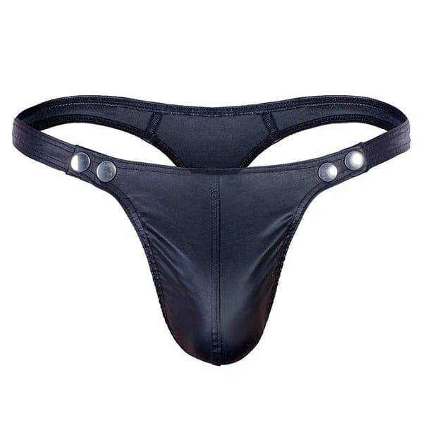 Man's Underwear Slip Sexy Thong String PU Leather Breathable Gay Briefs T-Back Open Butt for Sex Mini Male Low Rise Underpants