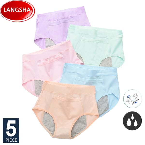LANGSHA 5Pcs/set Leak Proof Menstrual Period Panties Women's Underwear Physiological Pants Cotton Health Ladies Seamless Briefs