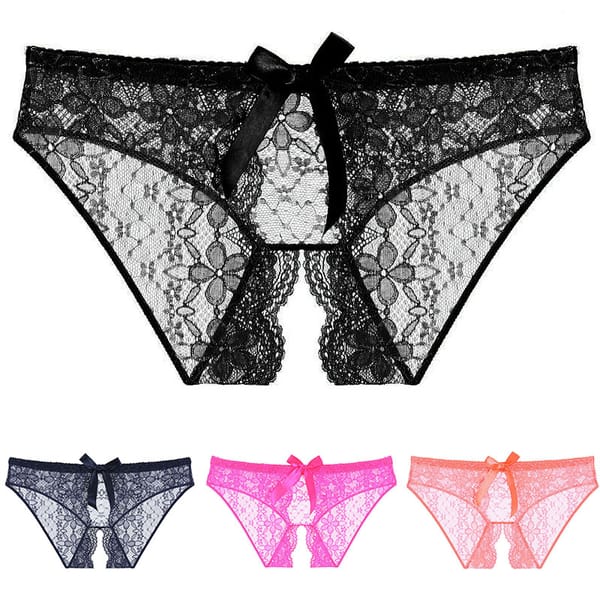 Women Sexy Opening Crotch Panties Bow Lace Crotchless Briefs for Sex Underwear Underpants Erotic Lingerie With Access