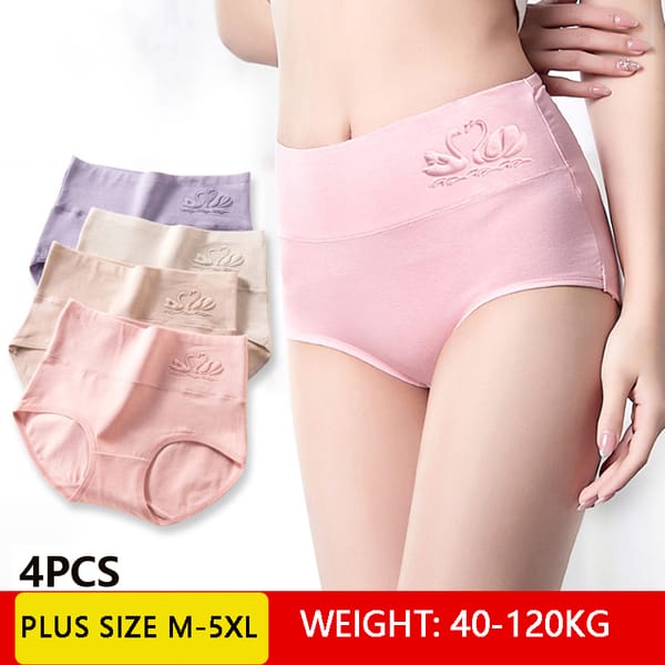 Plus Size M-5XL 4PCS High Waist Cotton Panties Women Body Shaper Underwear Cute Print Girls Briefs Seamless Sexy Female Lingerie