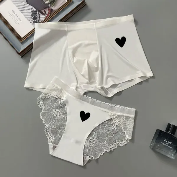 New Style Couple Matching Underwear Set Ice Silk Mens Boxers and Women Sexy Panties Lover's Panty Plus Size Valentine underpants