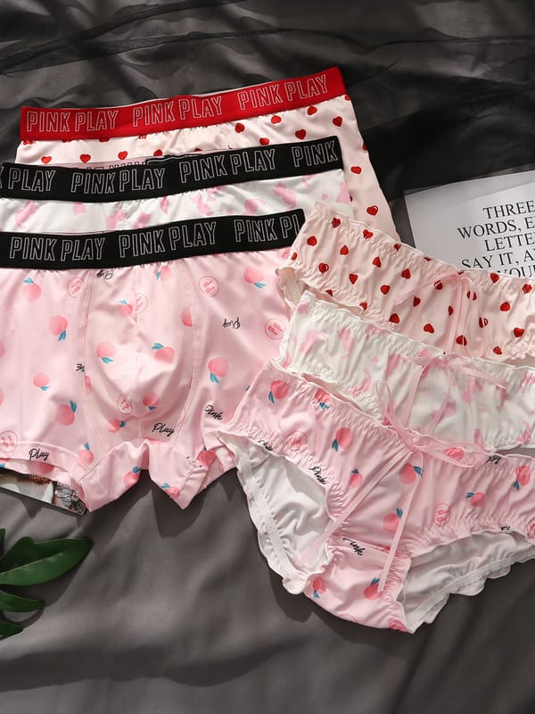 Couple Matching Underwear Set Cotton Crotch Cute Cartoon Ice Silk Breathable Men's Boxer and Women's Briefs Sexy Underpants