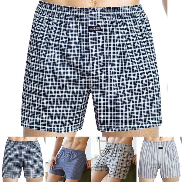 Men's Boxer Shorts Sleep Bottoms Casual Loose Plaid Wide Leg Cotton Horts Men Shorts Home Intimate Underwear Underpants 2022 New
