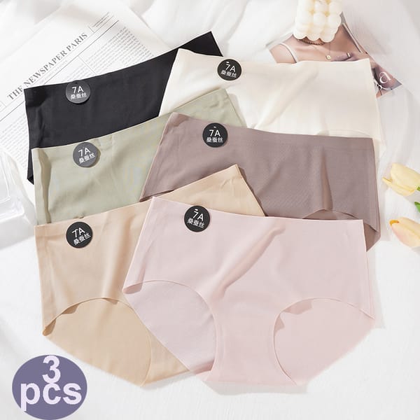 3 Pcs Ice Silk Seamless Underwear Ladies Summer Soft Underpants Ultra-thin Solid Color Women Breathable Briefs Panties