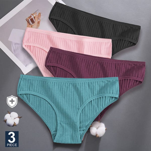 FIENTOO 3PCS/Set Panties Cotton Women Underwear Sexy Underpants Comfort Girls Briefs for Female Stripe Cotton Intimates Lingerie
