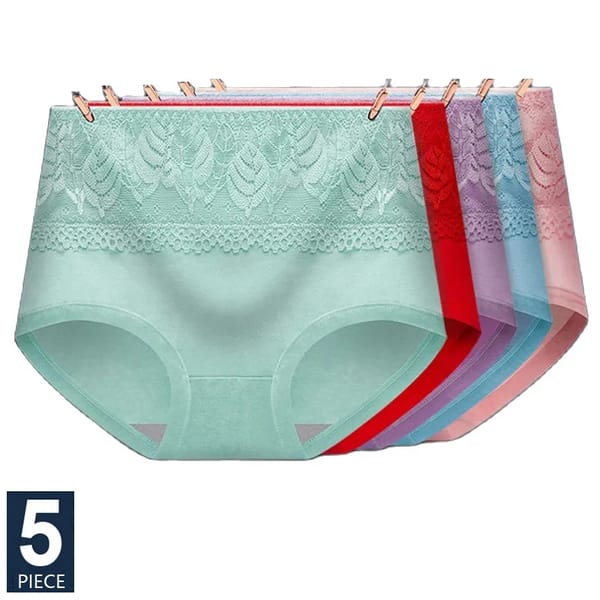 5PCS/Set High Waist Women Panties Pure Cotton Body Shaper Underwear Breathable Cute Briefs Sexy Lace Comfort Female Lingerie