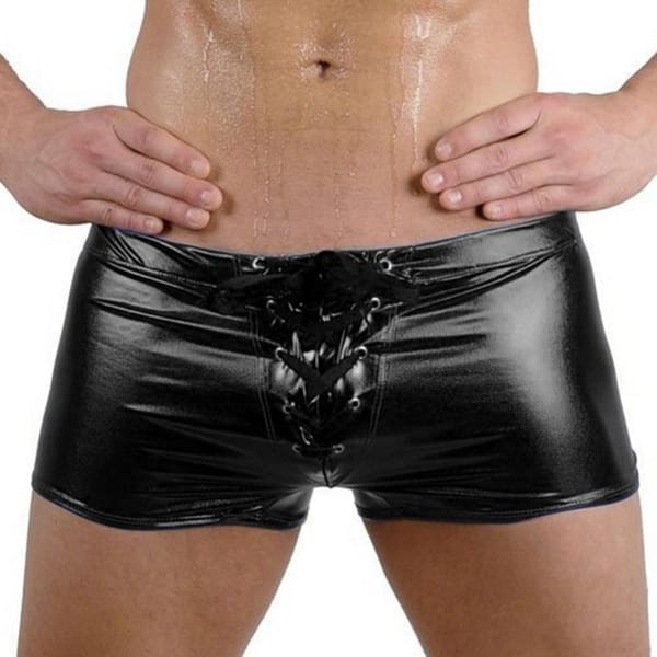Fashion Club Men's Lace Up Patent Leather Boxers Underwear Underpants Shorts