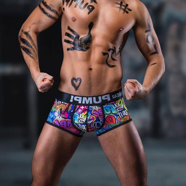 Sexy Men Underwear Funny Briefs Underpants Graffiti Jockstrap Boxer Male Panties Bikini Shorts