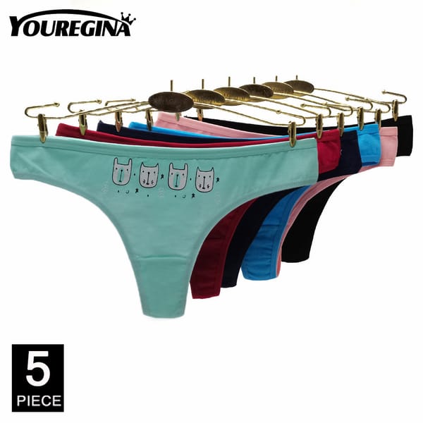 Underwear Women Mysterious Print Thongs Sexy G-Strings Girls Ladies Panties Cotton Intimates 5 pcs/Lot