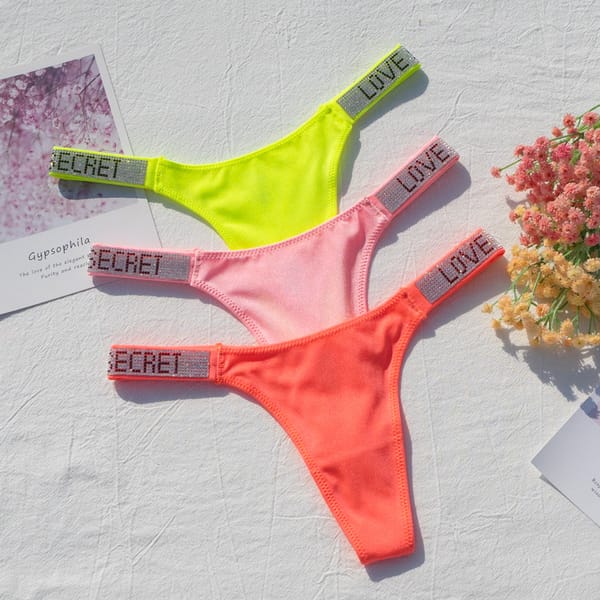 Women Panties Shiny Rhinestone Sexy Lingerie Female Underwear Low Rise Neon Color Women Thong Breathable Underwear 2023 New