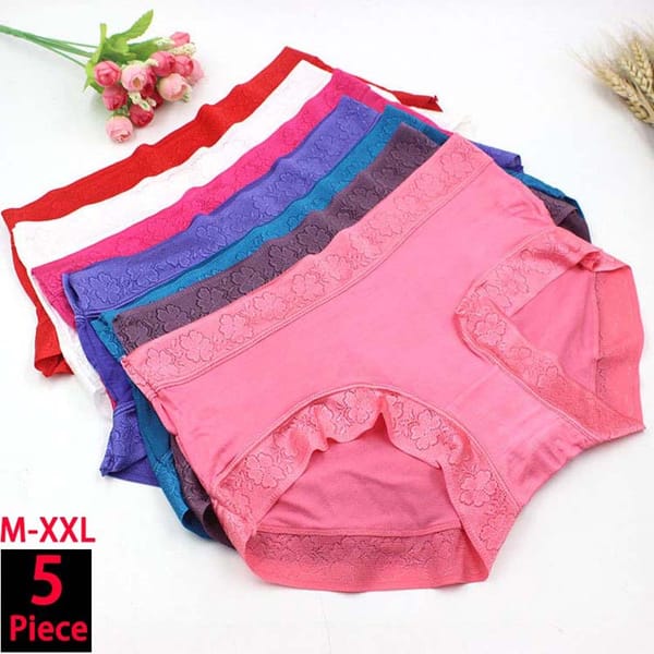 5Pcs Women's Panties Sexy Bamboo Fiber Lace Underwear Cotton Briefs Grils Seamless Underpants Lingeries For Female Panty Soft