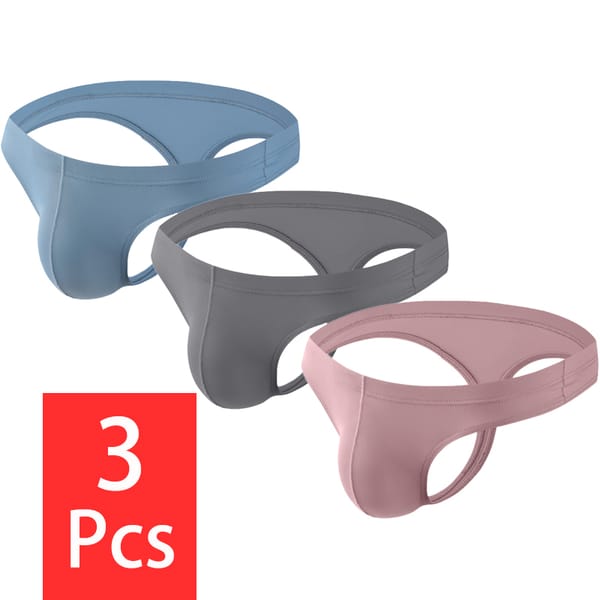 3Pcs/lot Mens G-string Panties Big Pouch Thong Underwear Ice Silk Sexy Mid Rise Jockstrap Bulge T-Back Tangas Bikini Underpants