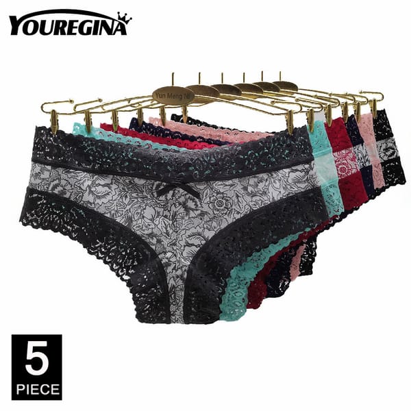 Sexy Lace Women Panties Cotton Underwear Girls Bow Briefs New Ladies Bikini 5 Pcs/set