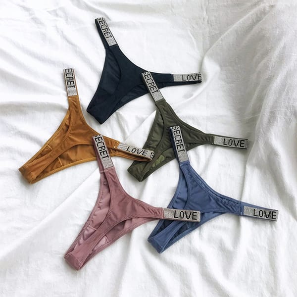Sexy Crystal Rhinestone Underwear With Letter Fitness Gym Thongs Low Waist Fashion Tanga for Female Push Up Lingerie