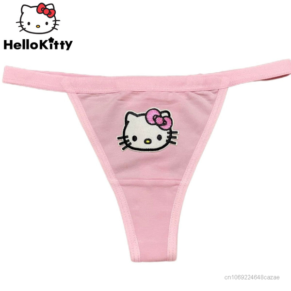 Sanrio Hello Kitty Pink Panties Y2k Millennial Spice Girl Embroidery Cotton Elastic Thong Underpants Women Kawaii Sexy Underwear