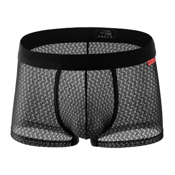 Men's Sexy Mesh Middle Waist Underwear Ultra-Thin Sissy Pouch Boxer Briefs Homme Solid See Through Underpants Breathable Panties