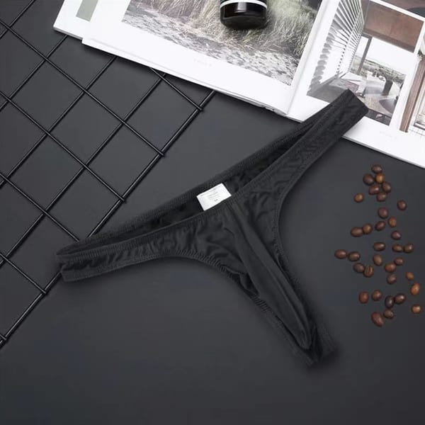 Men's Ice Silk Briefs T-back Underwear Solid Breathable Thong Silky Bugle Pouch Panties Slim Side G-String Low-Rise Lingerie