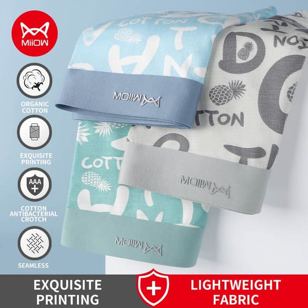 MiiOW 3Pcs 5XL PLUS Modal Men's Panties Cotton Antibacterial Crotch Boxer Shorts Seamless Print Men Underwear Boxers Underpants