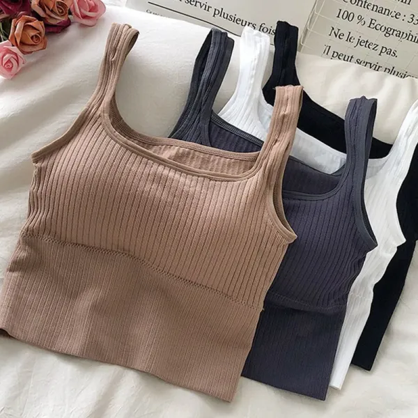 Seamless Crop Top Wire-Free U Back Camisole Wide Straps Striped Solid Bralette Vest Women's Underwear Sexy Lingerie Tanks Top