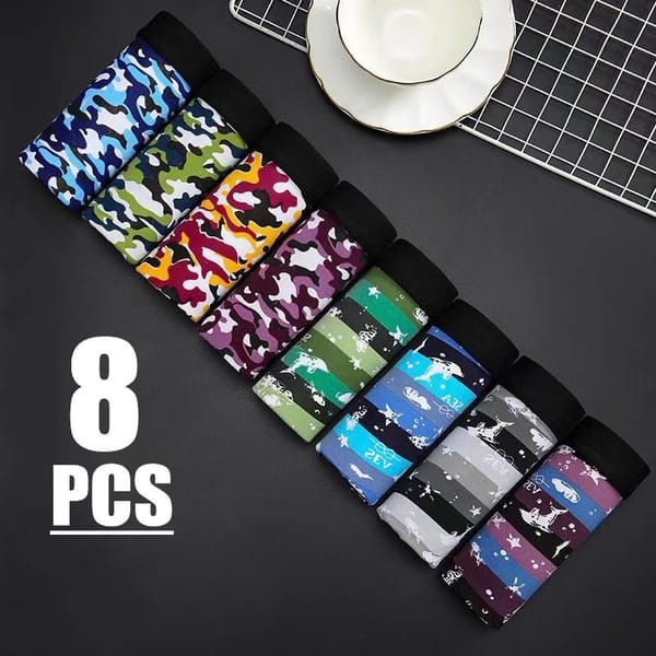 8pcs/Lot Men's Underwear Fashion Trend Comfortable Soft Fabric Boxer Shorts Mid Waist Striped Camouflage Breathable Boxer Shorts