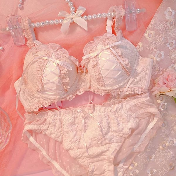 Underwear Female Japanese Soft Girl Lace Sweet Girl Bra Small Chest Gathering No Steel Ring Bra Set