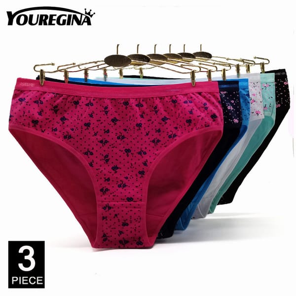 Sexy Women's Panties Plus Size Female Underwear Cotton Mid-rise Underpants Solid Color Ladies Briefs Floral Printed 3 Pcs/lot