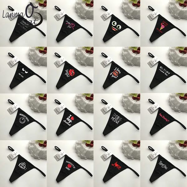 Sexy Black G string Underwear Women Hot Sexy Lingerie Panties Cotton Thongs T back Lingerie Ladies Funny Print T-Back Underwear