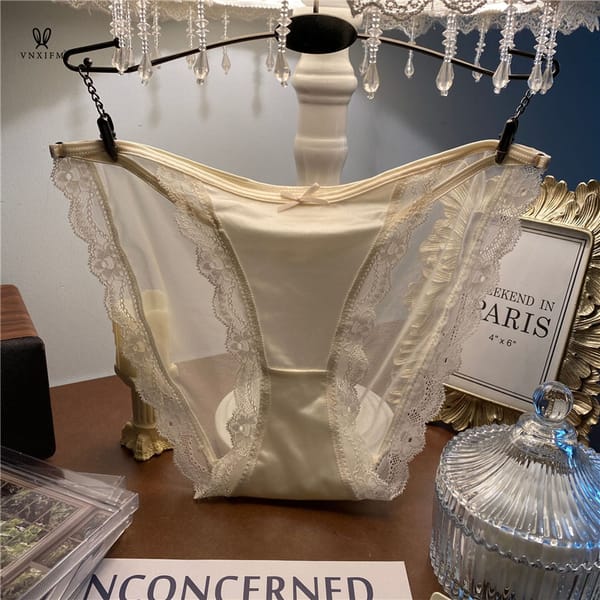 French high-grade satin lace underwear seductive sexy low waist transparent perspective underwear Ice Silk breathable briefs