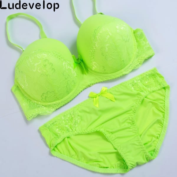 [Ludevelop]New Lace Embroidery Bra Set Women Plus Size Push Up Underwear Set Bra and Panty Set 34 36 38 40 42 DE Cup For Female