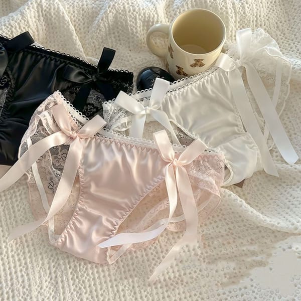 Solid Color Lace Bow Underwear Breathable Ribbon Cotton Crotch Women Briefs Seamless Female Lingerie Low-Waist Panties Lady