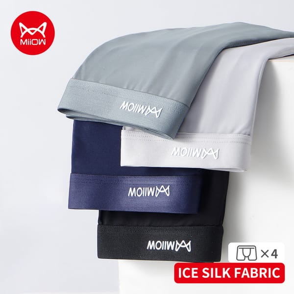 MiiOW 4Pcs Ice Silk Men's Panties Set Breathable Summer Men Boxer Underpants Man Underwear Graphene Antibacterial Mens Trunks