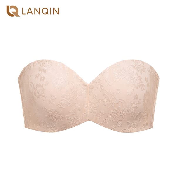 Women's Floral Jacquard Non-padded Underwire Minimizer Multi Way Strapless Bra Plus Size Underwear A- DD E F G