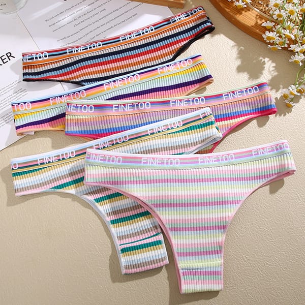 FINETOO Sexy Cotton Panties for Women Striped Colorful Low Waist Brazilian Underpants Soft Bikini Female Underwear Lingerie S-XL