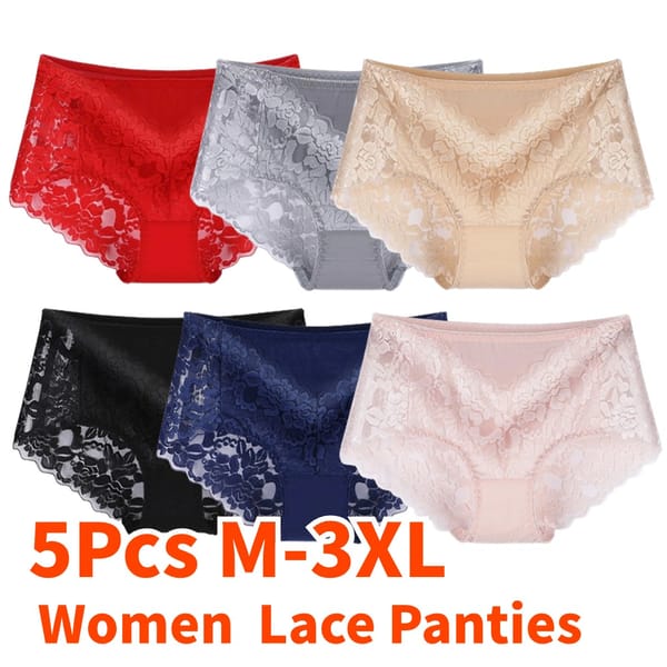 Lace Black Panties Women Floral Brief 1/2/5Pcs L XL XXL XXXL Plus Size Female Underwear Sexy Lingerie Breathable Flower Panties
