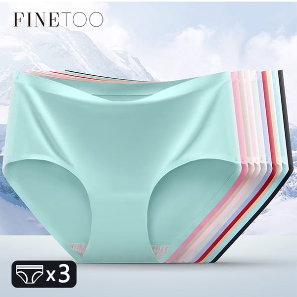 FINETOO 3Pcs Seamless Ice Silk Underwear For Women Sexy Invisible Comfort Briefs Mid-waist Women's Panties Breathable Lingerie
