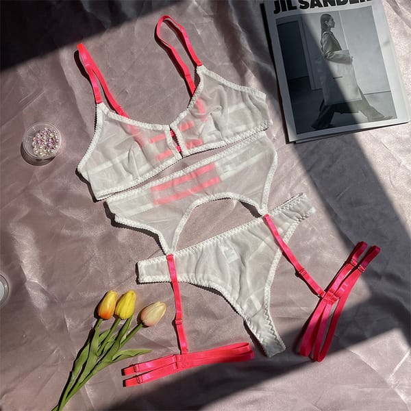 3-Piece Mesh Lingerie Set Women Sexy Exotic Set Patchwork Fancy Garter Bra & Brief Kit Perspective Sex Underwear Erotic Costume