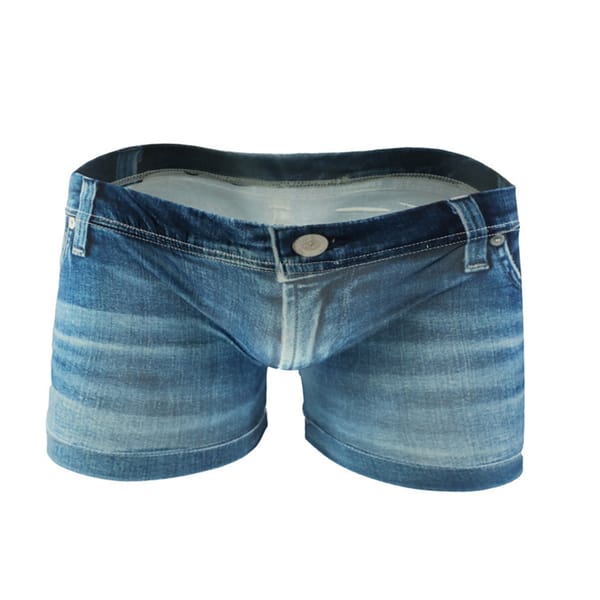 Men Big Pouch Ice Silk 3D Denim Printed Shorts Fake Jean Underwear Boxer Stretch Briefs New Fashion Cow Boy Underpants Trunks A5