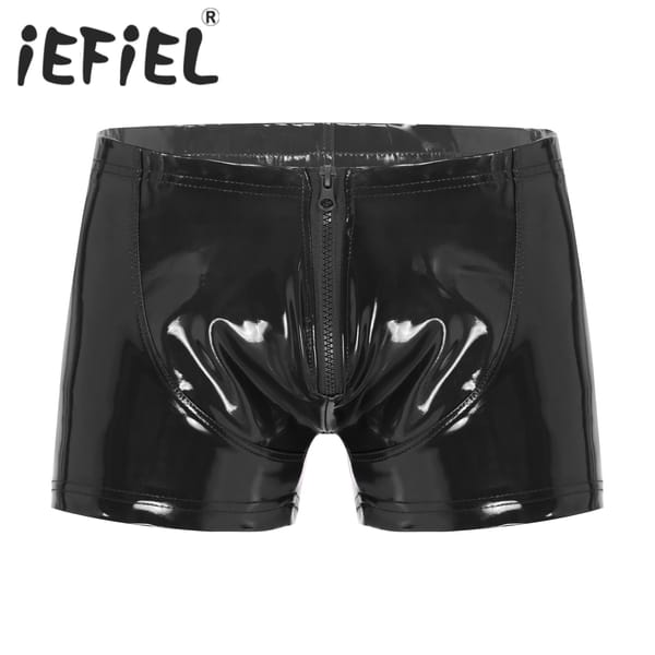 Mens Boxer Briefs Wet Look Patent Leather Hot Pants Underwear Underpants Shorts Nightclub Party Bar Stage Performance Costume