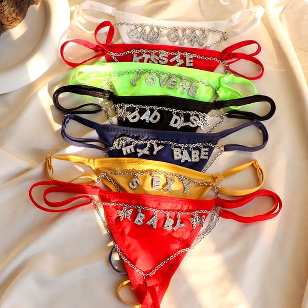 Sexy Custom Crystal Letters Underwear Thong for Women Solid Color Bikini G-String Fashion Personalised Girlfriend Birthday Gift