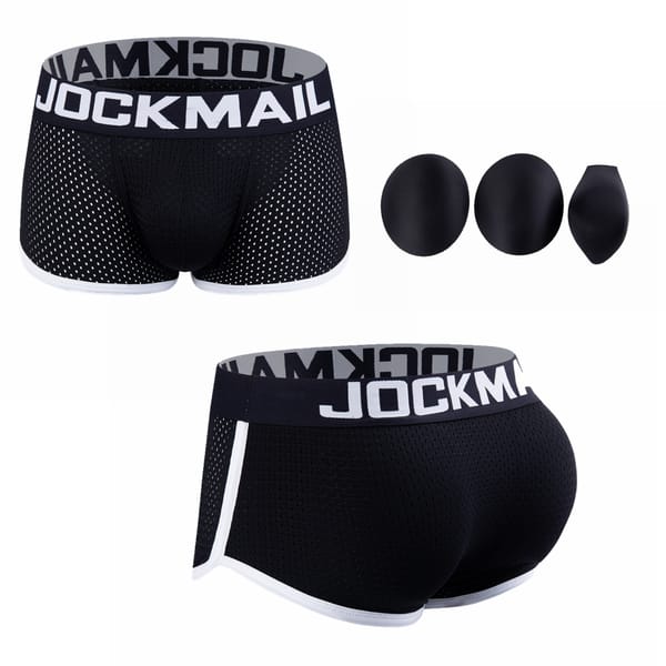 JOCKMAIL Sexy men underwear Boxers Men's Padded Enhancing Breathable Mesh Underwear Removable Two Butt Pads and One Front Pad