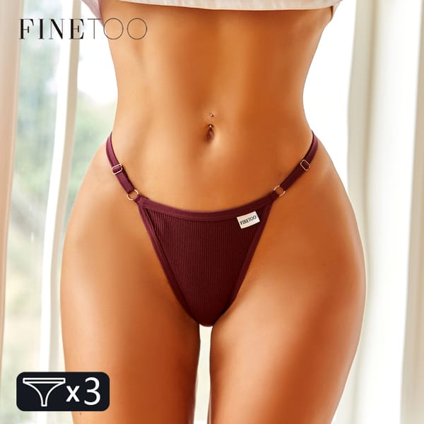 3PCS Cotton Striped Underwear for Women Sexy Adjustable Waist Thongs Female Low Rise Solid G-String Comfortable Bikini Lingerie