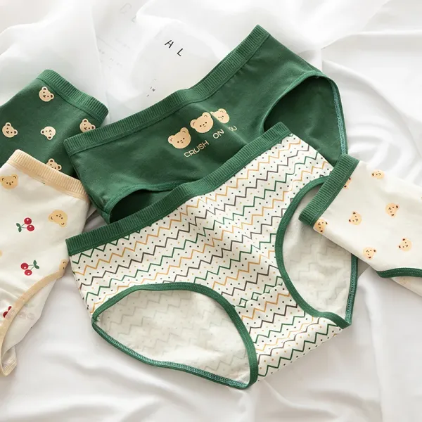 2024 Women Cotton Underwear Japanese Cute Briefs Mid Waist Seamless Underpants Cartoon Panties Female Lingerie Kawaii Knickers