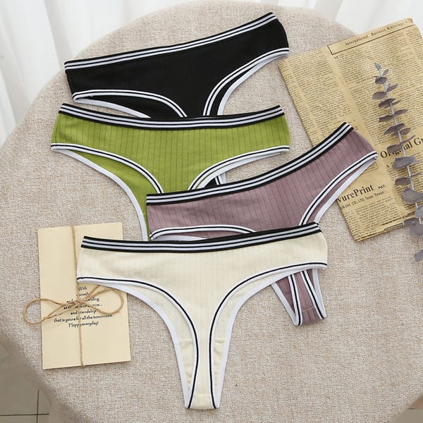 New Underwear Women's Thong Sexy T-back Striped Belt Panties Pure Cotton Crotch T Pants Low Waisted Thong Women's Briefs Tanga