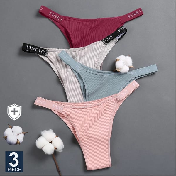 FINETOO 3PCS/Set Women's Lingerie Panties Cotton Gstring Female Underpants Sexy Letter Panties Thong Pantys Underwear Intimates