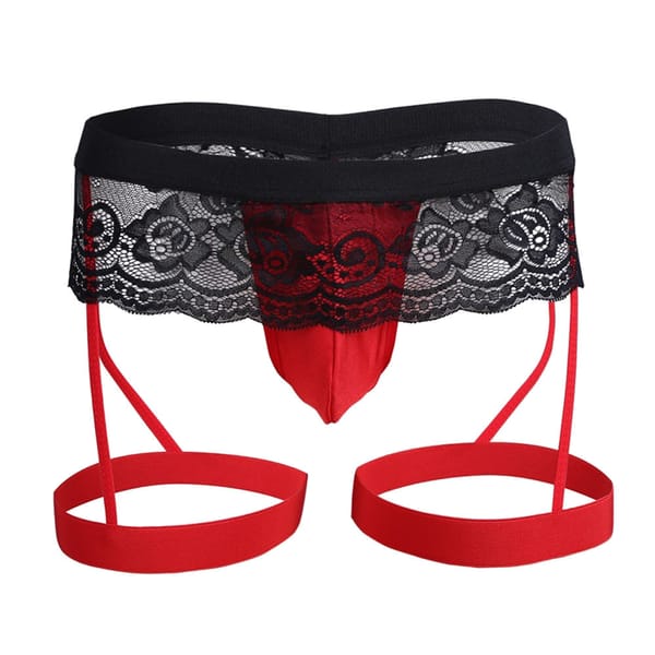 Mens Sexy Sissy Lace Underwear Thongs Enhance Pouch Bikini Briefs Gay Jock Strap Low Waist Tanga Hombre G-string Homme Underpant