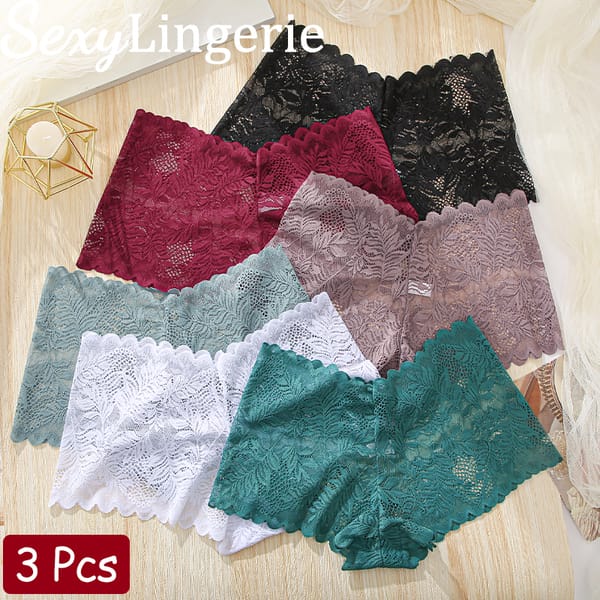 3Pcs/Set Women Lace Boyshorts Sexy Underpants Low Rise Panties Ladies Fashion Floral Lace Underwear S-XL Girls Panty Intimates